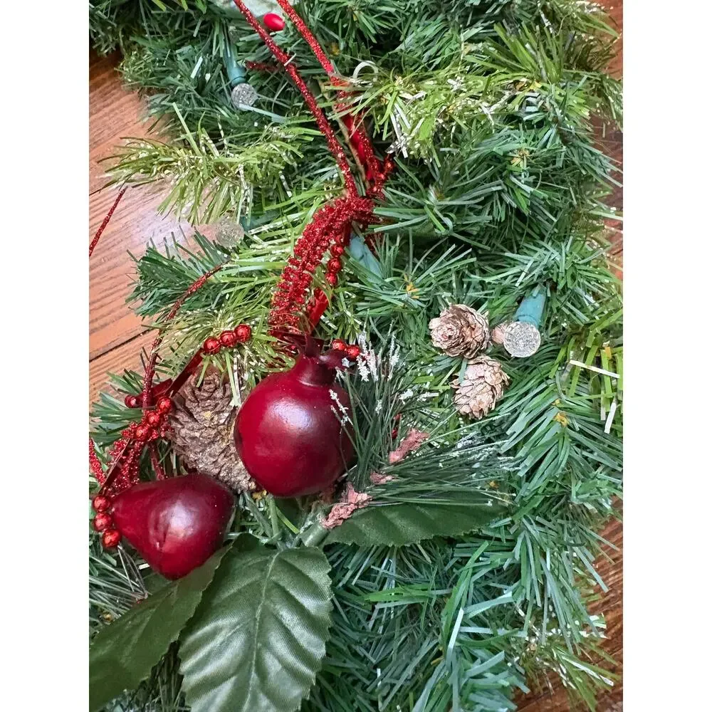 Handmade Large 26” Christmas Wreath Butterfly Lights Beads Poinsettia Wire Back